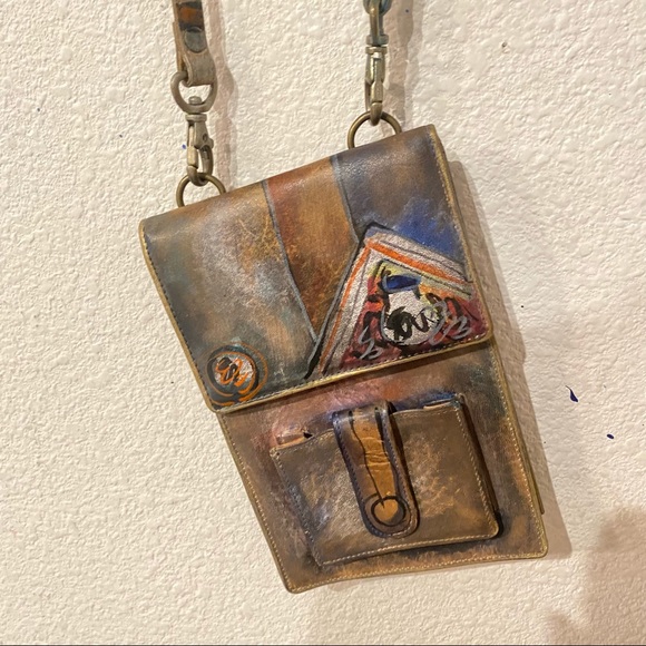 Handmade and hand painted leather bag - Picture 1 of 3
